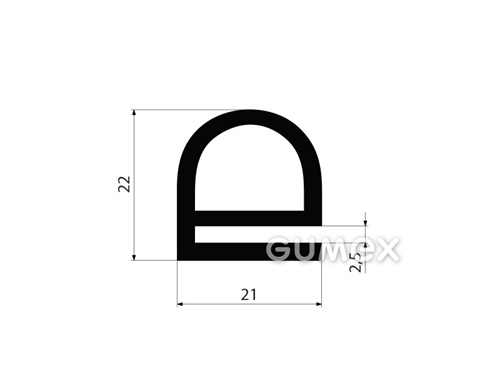 "e" Gummiprofil mit Loch, 22x21/2,5mm, 60°ShA, EPDM, -40°C/+100°C, schwarz, 